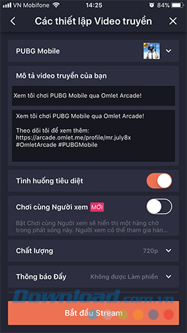 Bắt đầu stream