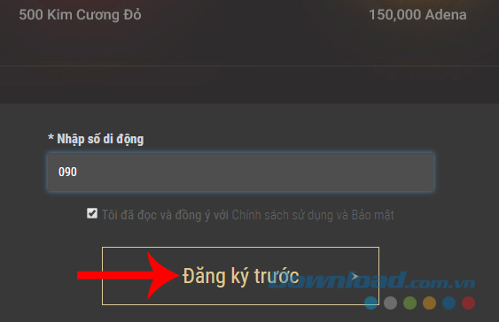 Chọn vào đăng ký trước
