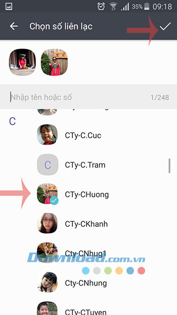 Chọn số liên lạc
