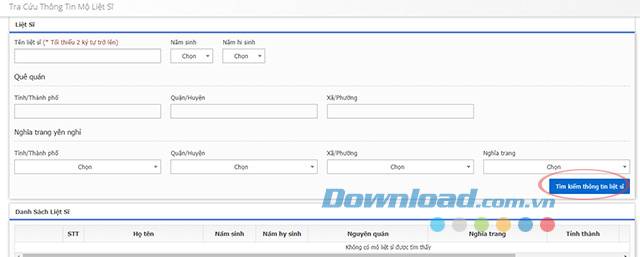 Tìm kiếm thông tin liệt sĩ