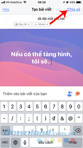 Hoàn thành đặt câu hỏi trên Facebook