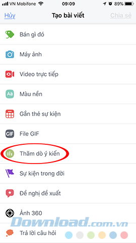 Thăm dò ý kiến trên Facebook bằng điện thoại
