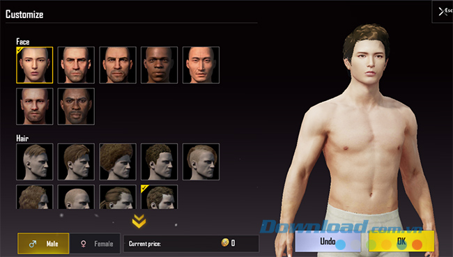 Giao diện thay đổi nhân vật trong PUBG Mobile