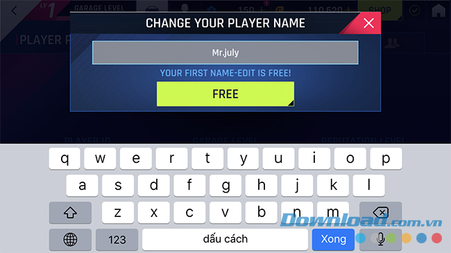 Đổi tên khi đua xe Asphalt 9 Legends