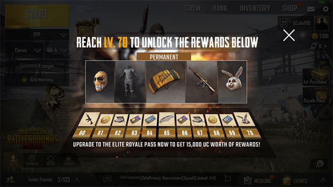 Phần thưởng từ Royale Pass trong PUBG Mobile