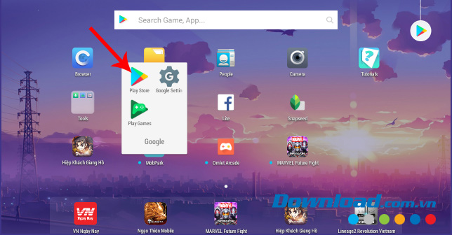 Truy cập vào Play store