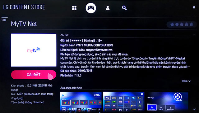 Cài đặt MyTV Net trên TIVI
