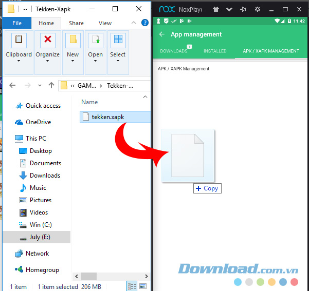 Copy file xapk vào giả lập