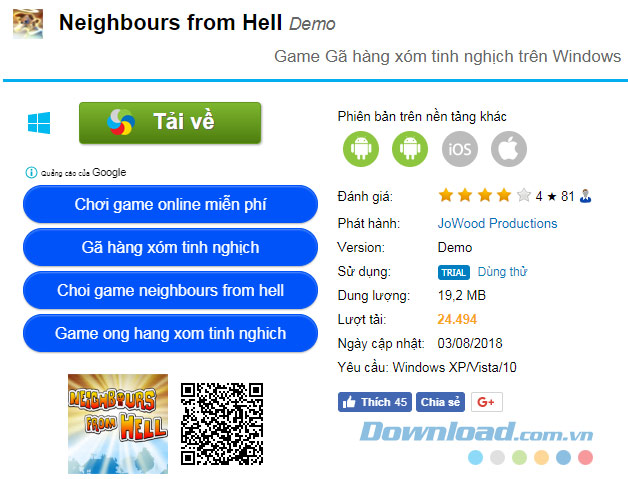 Tải game Neighbours from Hell cho máy tính