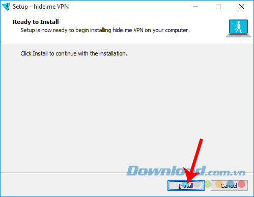 Chọn Install để bắt đầu cài đặt Hideme vpn trên máy tính