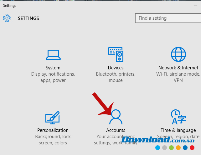 Chọn vào mục Account
