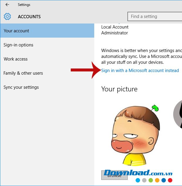 Chọn đăng nhập bằng tài khoản Microsoft
