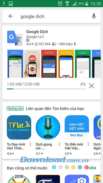 Quá trình cài đặt Google Dịch