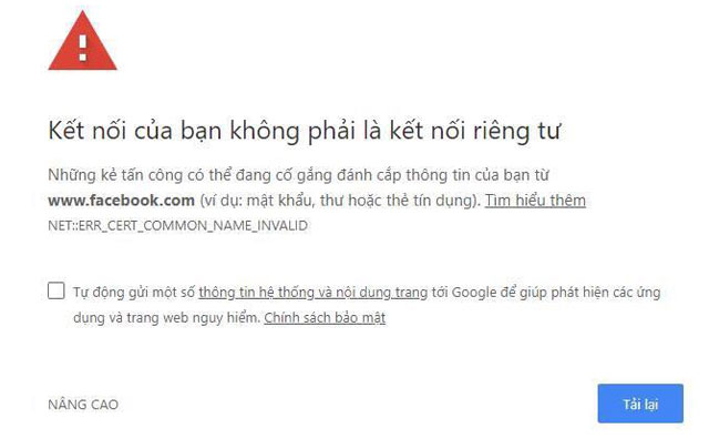 Lỗi kết nối của bạn không phải là kết nối riêng tư