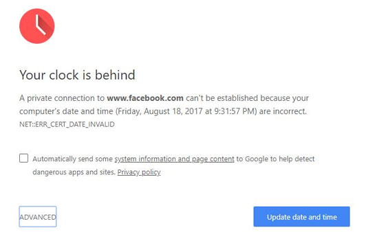 Lỗi thông báo sai ngày giờ hệ thống