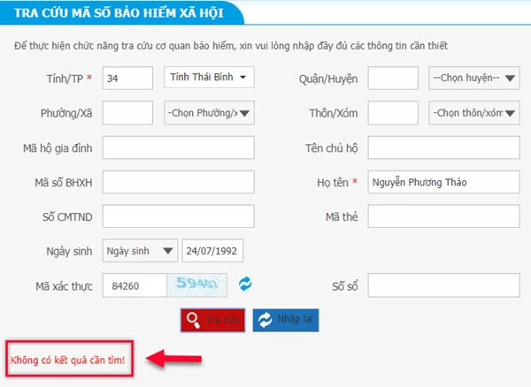 Không tra cứu được mã số BHXH