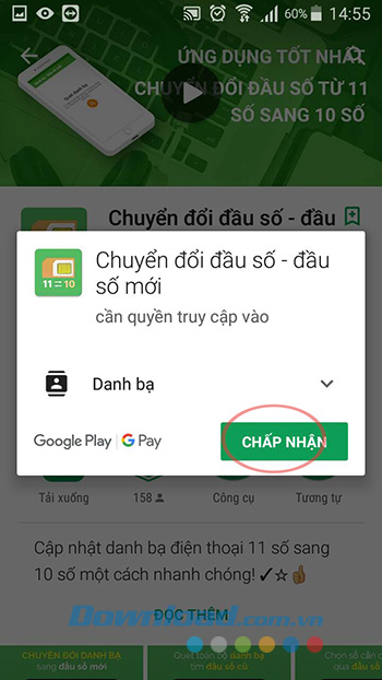 Chấp nhận cài đặt Chuyển đổi đầu số