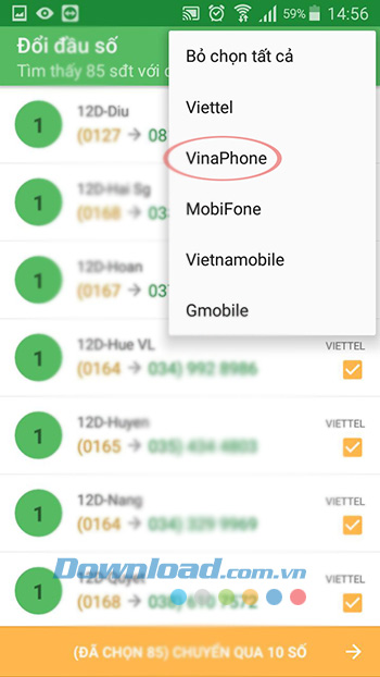 Chọn nhà mạng chuyển đầu số