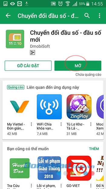 Mở ứng dụng Chuyển đổi đầu số