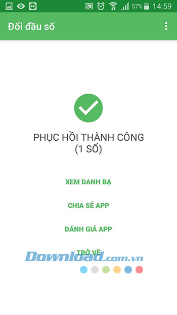 Phục hồi danh bạ thành công