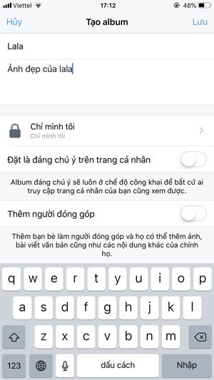 Đặt tên Album ảnh Facebook
