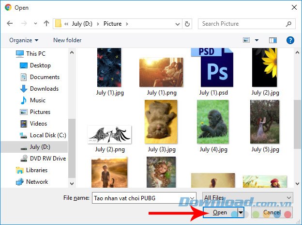 Chọn file cần mã hóa
