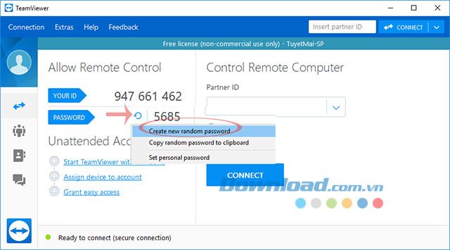 Tạo mật khẩu TeamViewer mới