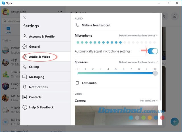 Mục Audio trong Skype