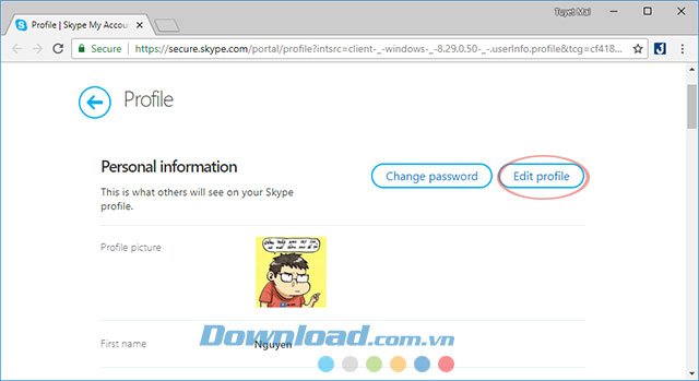 Edit Profile của Skype