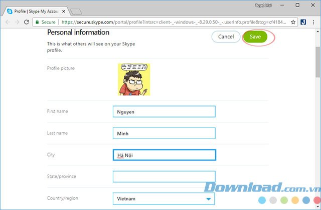 Lưu Profile Skype