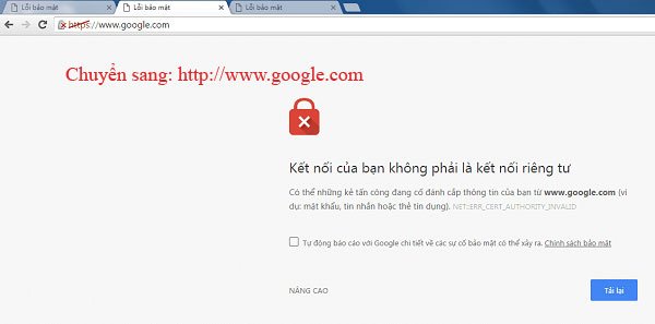 Lỗi kết nối riêng tư