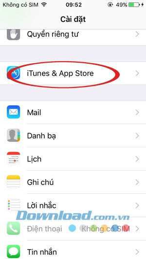 Lựa chọn tài khoản iTunes