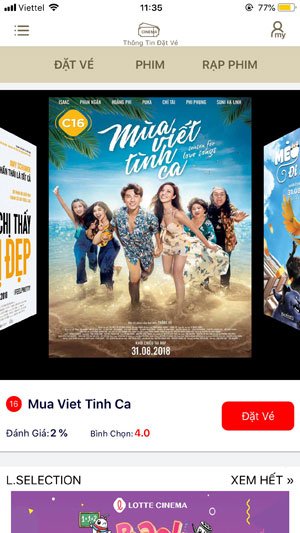 Nhấn chọn Đặt vé xem phim
