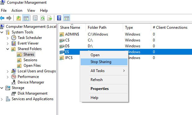 Tạm dừng chia sẻ mạng nội bộ