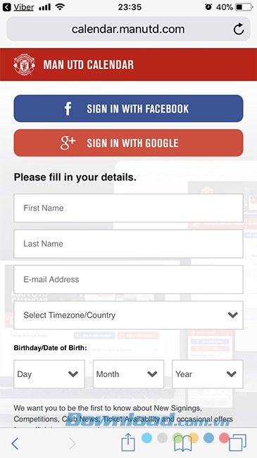 Giao diện chính trang đăng ký