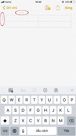 Tạo bảng cho ghi chú trên iPhone