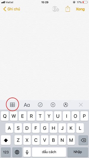 Tạo bảng cho ghi chú trên iPhone