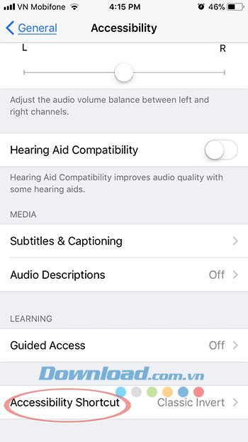 Mục Accessibility Shortcut trên iPhone