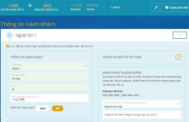 Thông tin hành khách