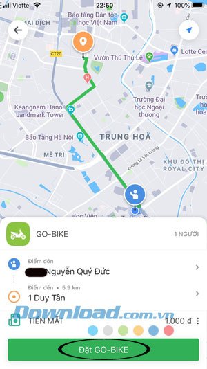 Hoàn thành đăt xe