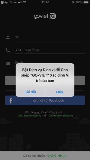 Bật định vị cho GO Viet