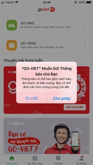 Cho phép GO VIET thông báo