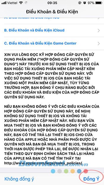 Đồng ý cài iOS 12