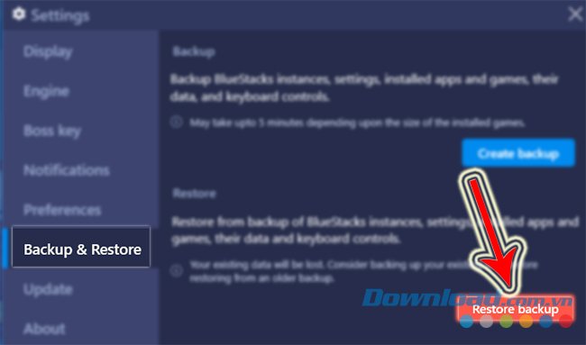 Khôi phục dữ liệu BlueStacks
