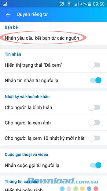 Nhận yêu cầu kết bạn