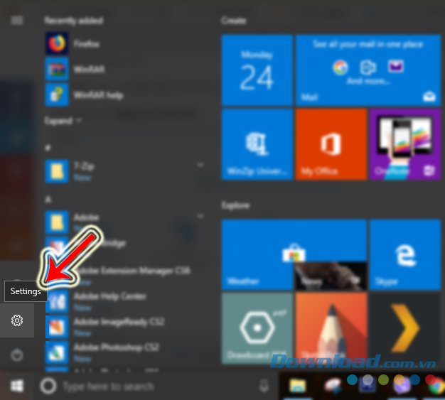 Truy cập vào Settings