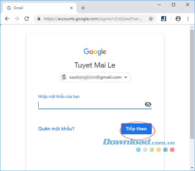 Nhập mật khẩu đăng nhập Gmail