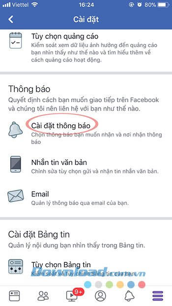 Cài đặt thông báo