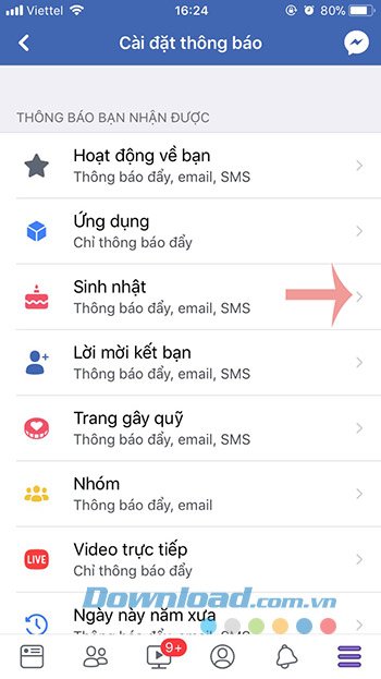 Cài đặt sinh nhật
