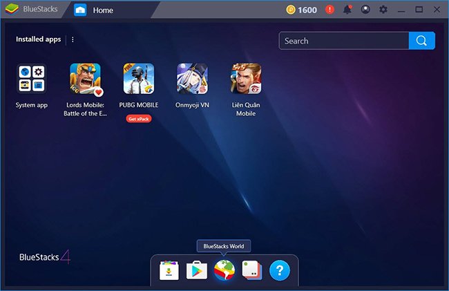 Giao diện chính giả lập BlueStacks4